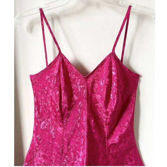 Vtg LA INTIMATES Satin Camisole Slip Dress Jacquard Hot Pink Valentines Sz M USA - Picture 2 of 6